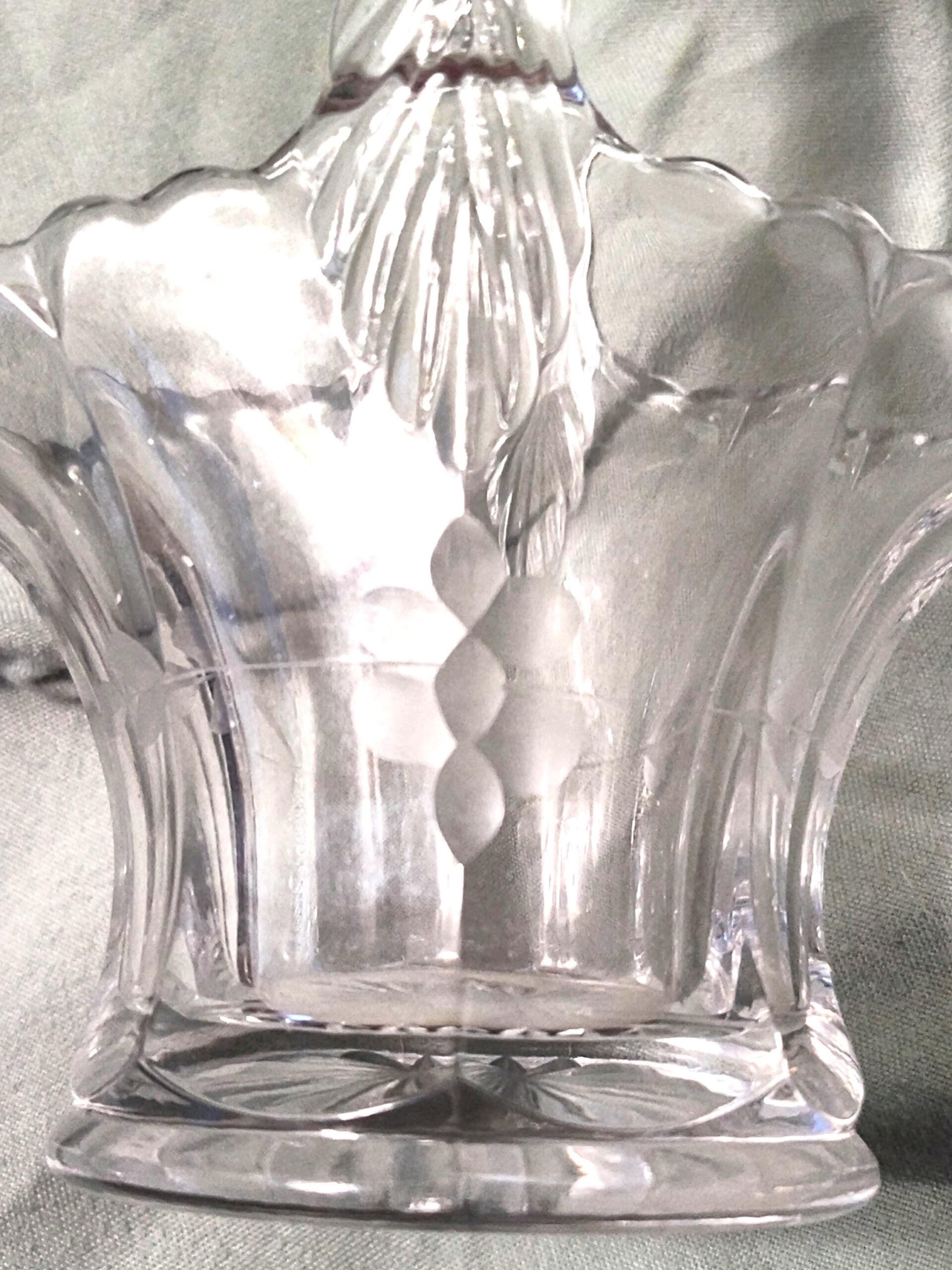 Vintage Clear Glass etched basket. 5 inches. - Image 4