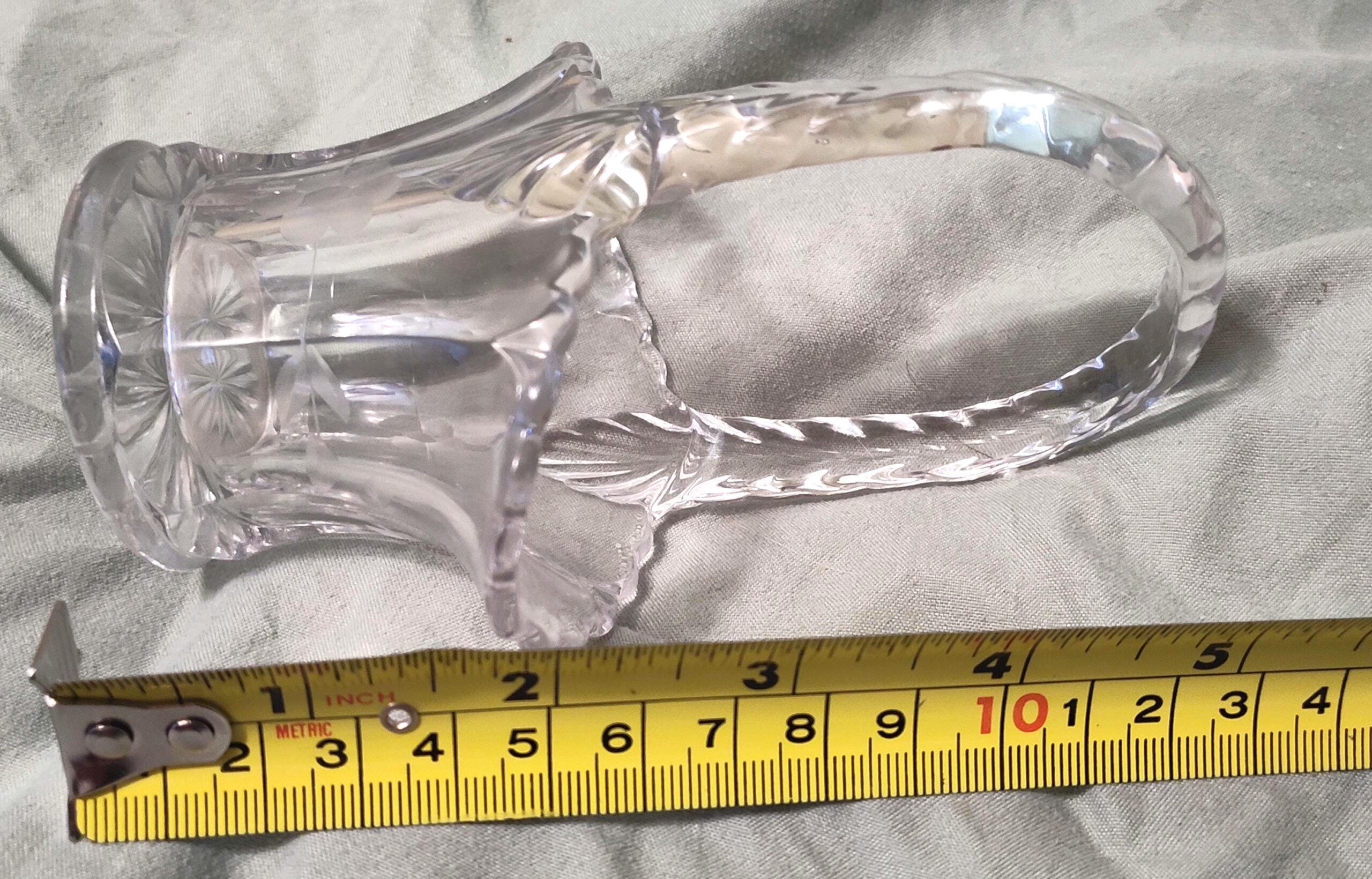 Vintage Clear Glass etched basket. 5 inches. - Image 5
