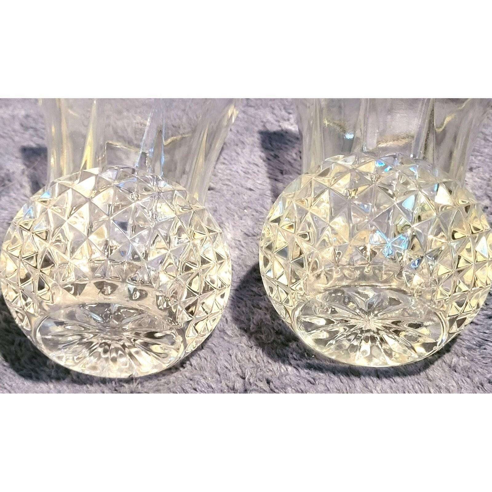 Vintage Zajecar Lead Crystal Vases: Diamond Pattern, Scalloped Edge (Set of 2) - Image 3