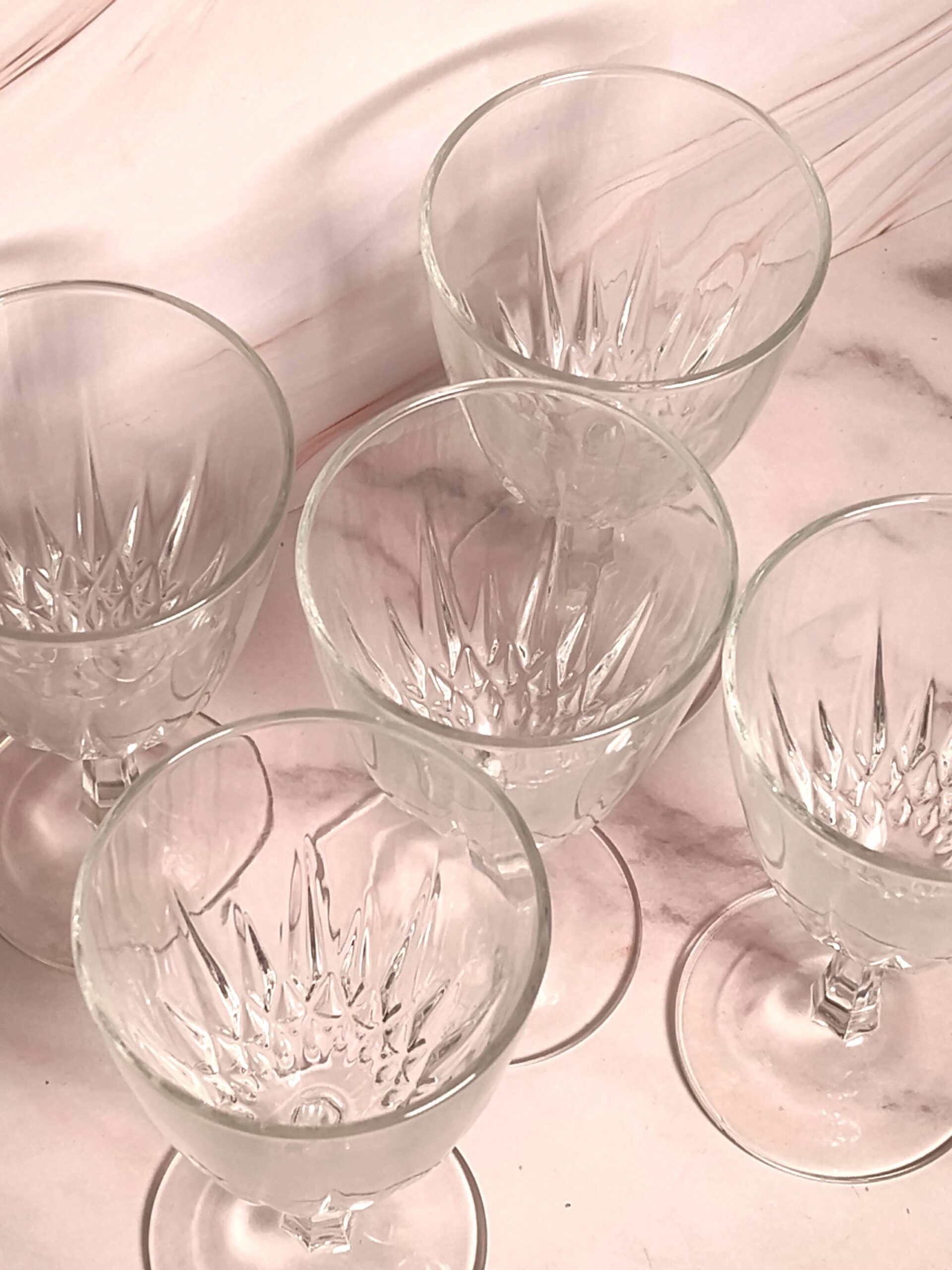 Vintage 1970s French Cut Crystal Wine Glasses Set of 5 Elegant Stemware - Image 2