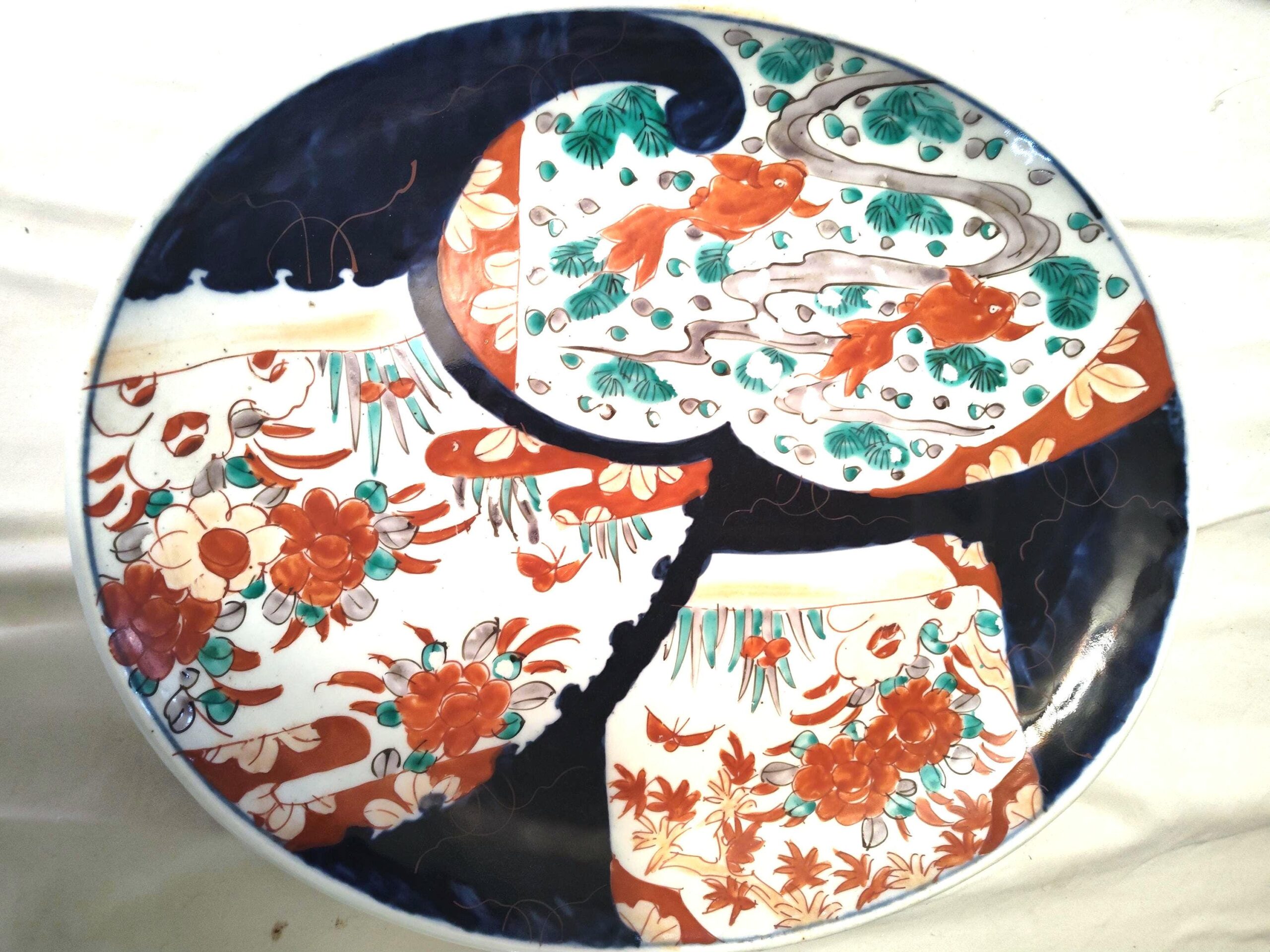 Antique 1900s Japanese Imari Porcelain Plate 12x15 Inch Hand Painted - Image 2