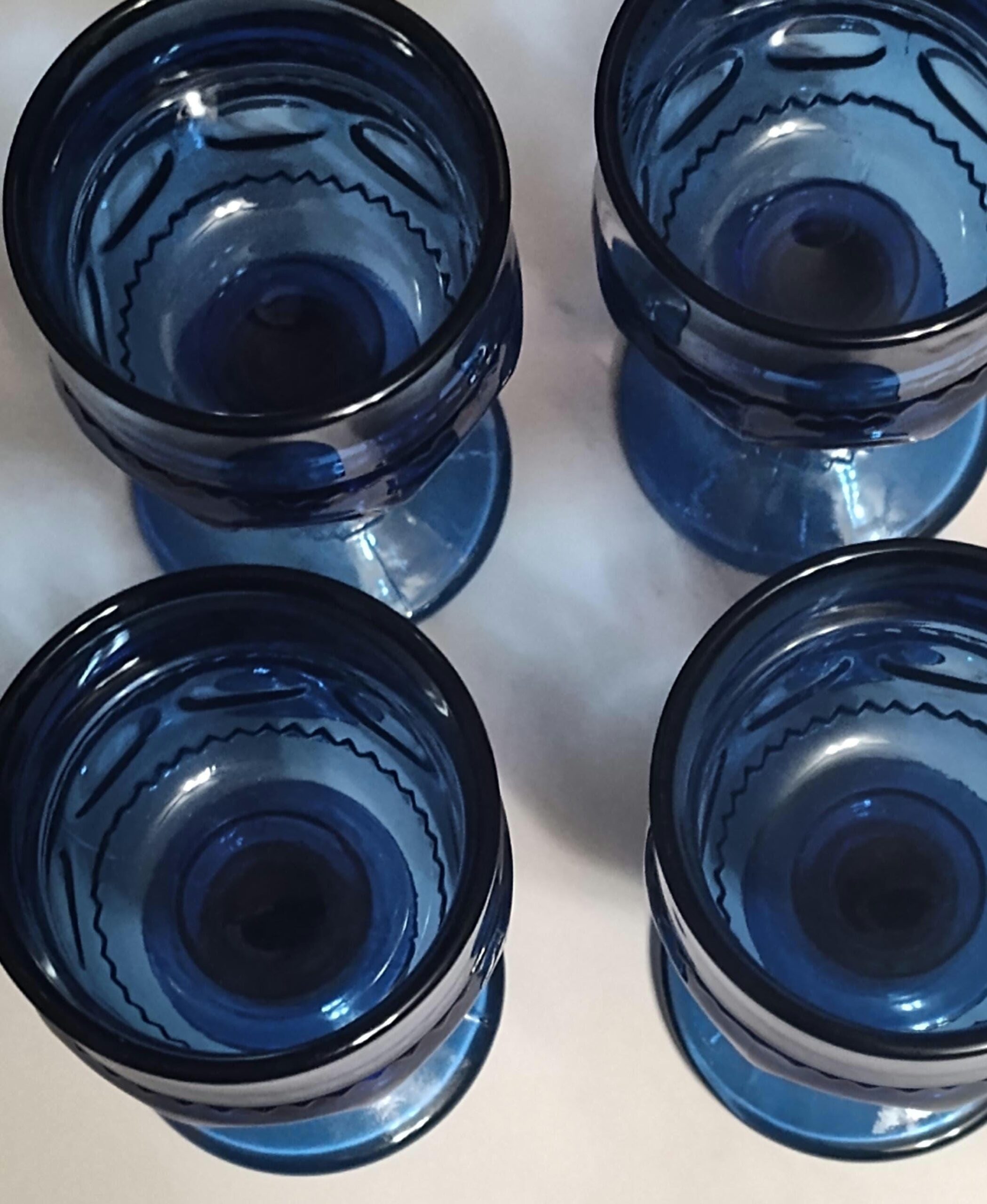 Vintage 1960s Blue Tiara Kings Crown Thumbprint Cocktail Glasses Set of 4 Imperial - Image 3