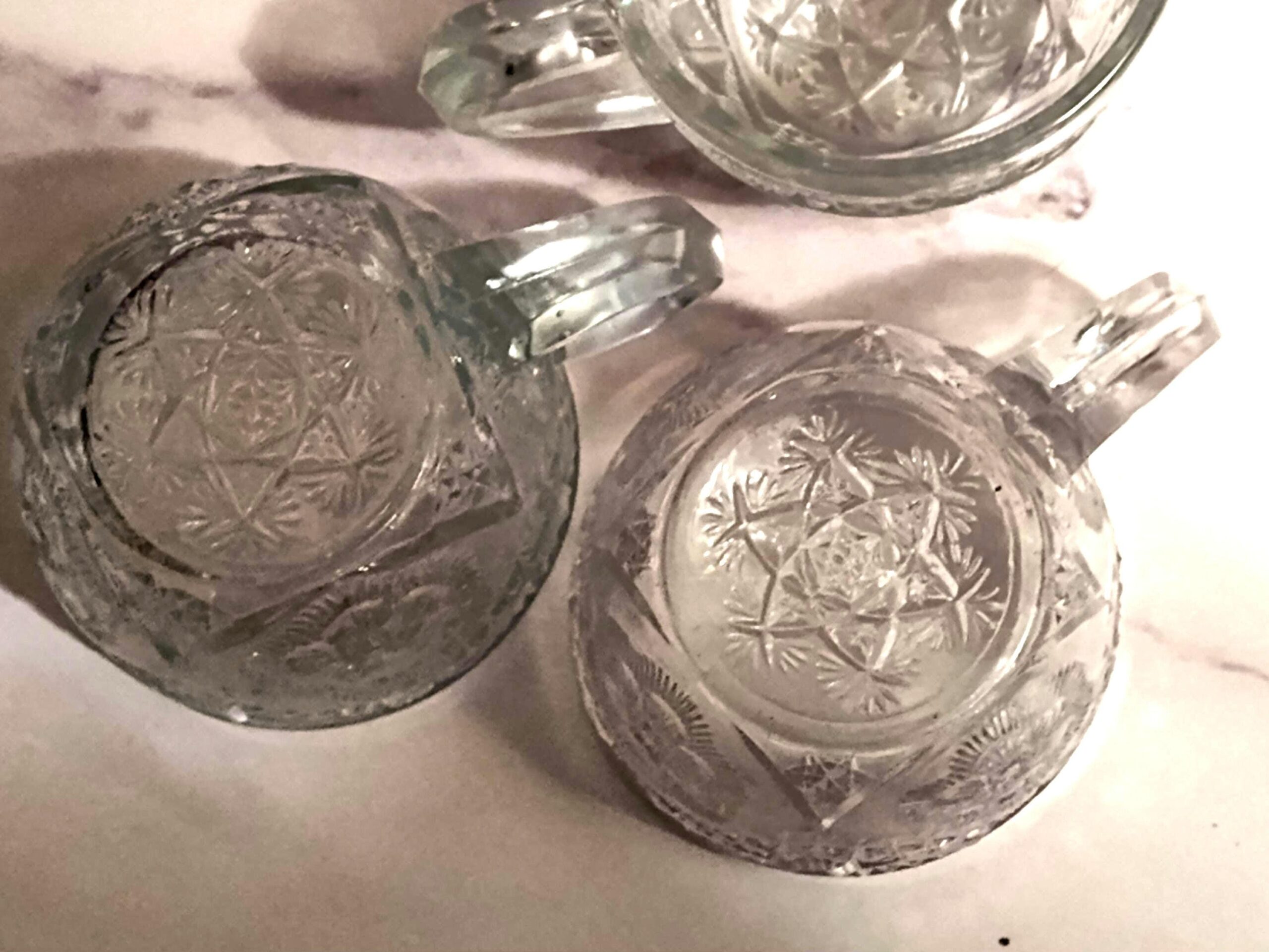 Vintage 1970s Indiana Glass Rayed Flower Punch Bowl Cups Set of 3 - Image 3