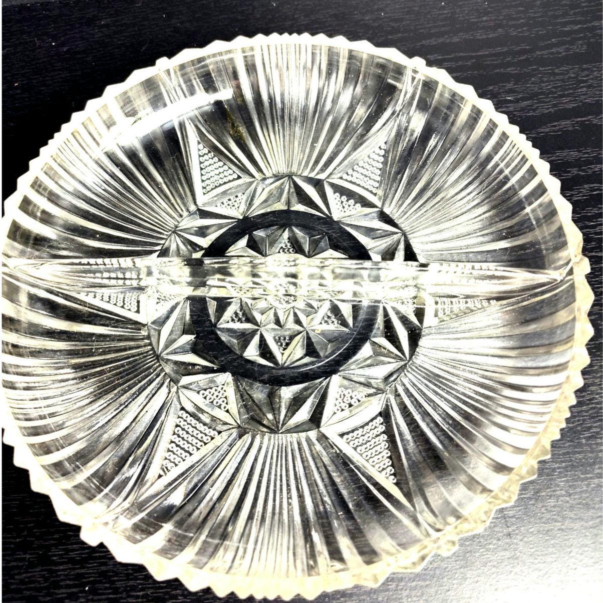 Vintage 1950s EAPG Art Deco Cut Glass Relish Dish 7 Inch Pressed Glass - Image 2