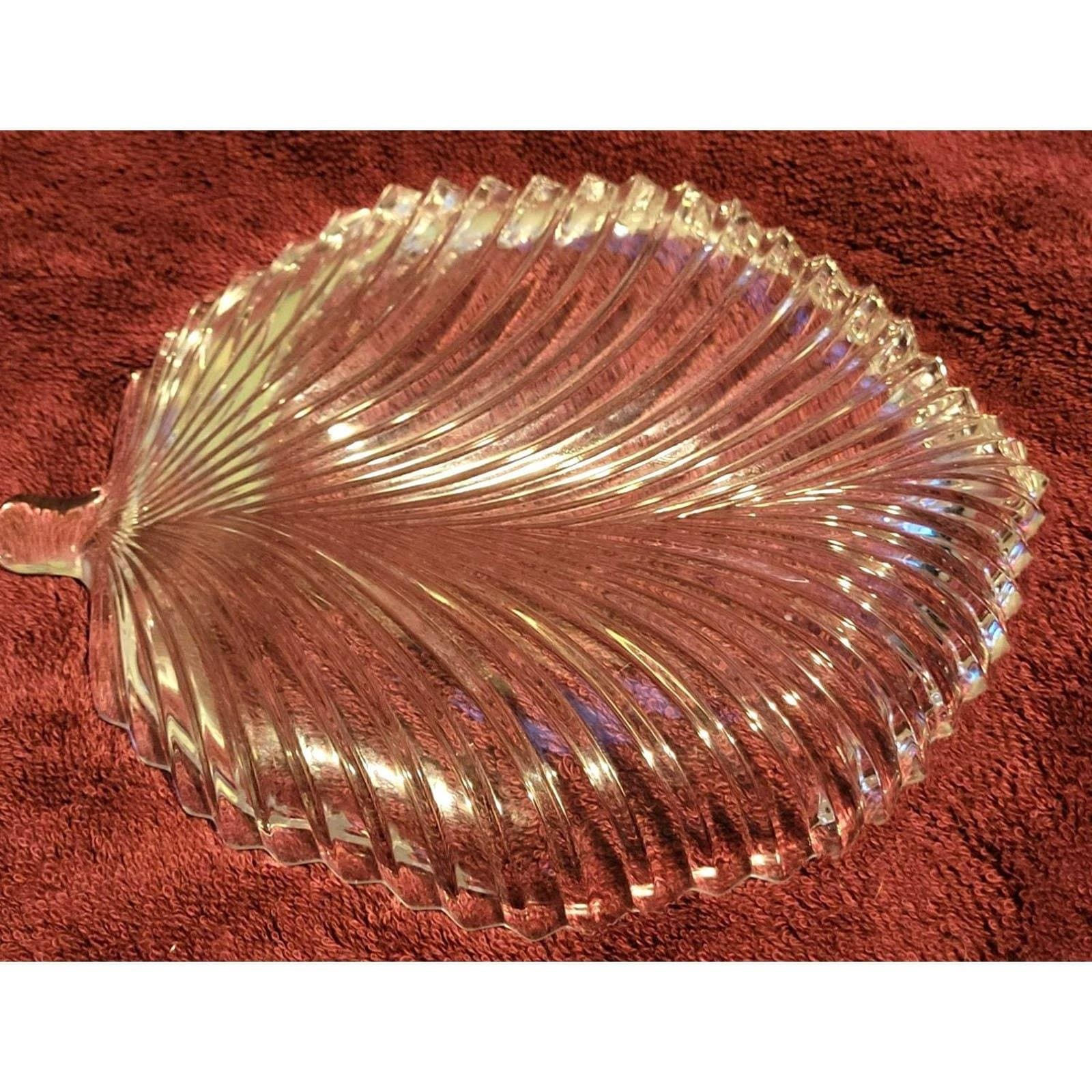Vintage Clear Glass Crystal Leaf Shaped Pickle Candy Dish - Image 2