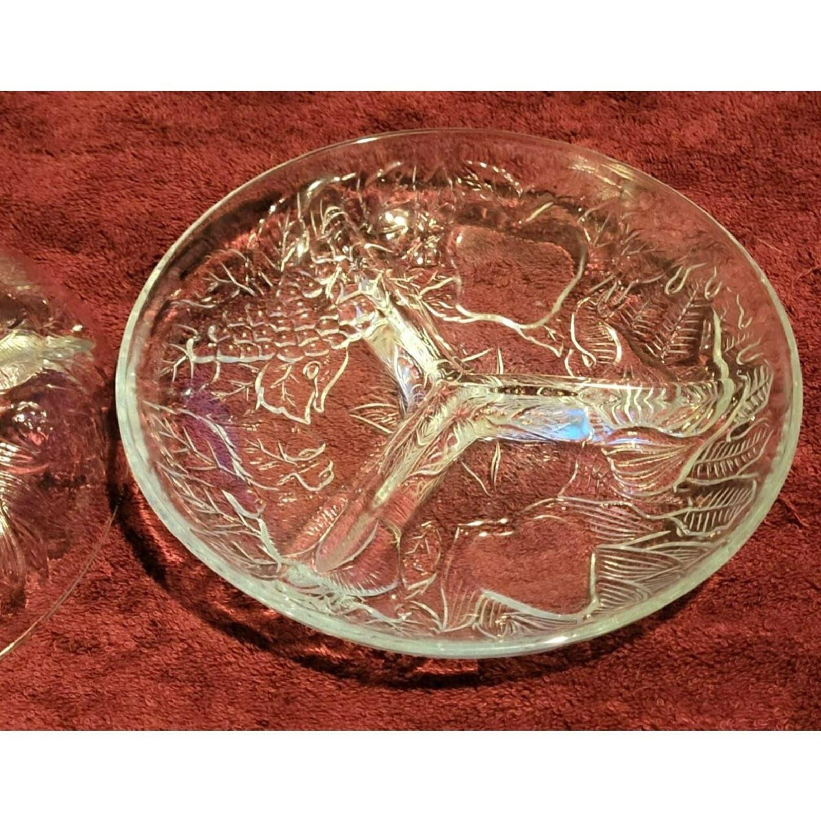 Vintage KIG Indonesia 3 Section Pressed Glass Relish Tray with Embossed Fruit (Set of 2) - Image 2