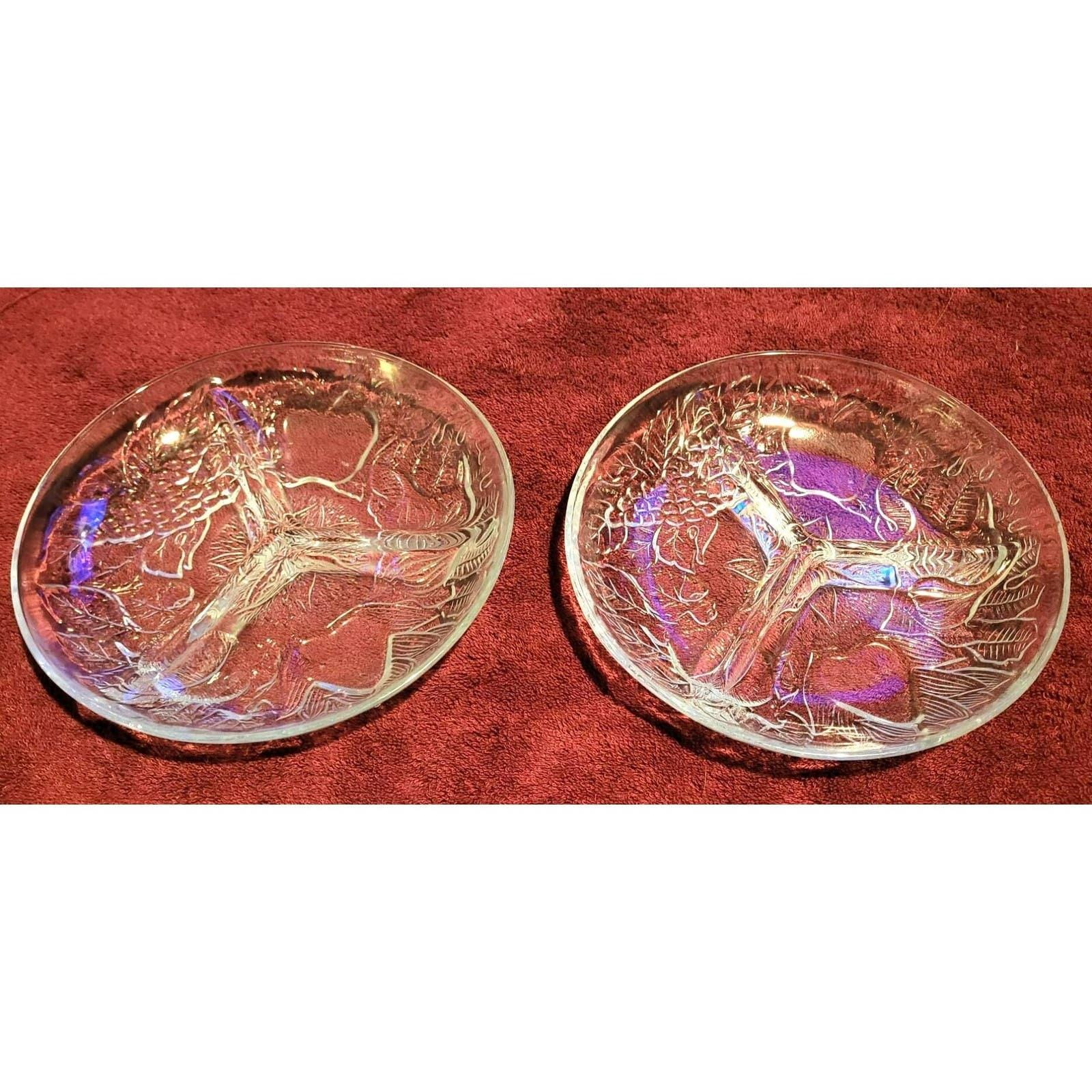 Vintage KIG Indonesia 3 Section Pressed Glass Relish Tray with Embossed Fruit (Set of 2) - Image 3