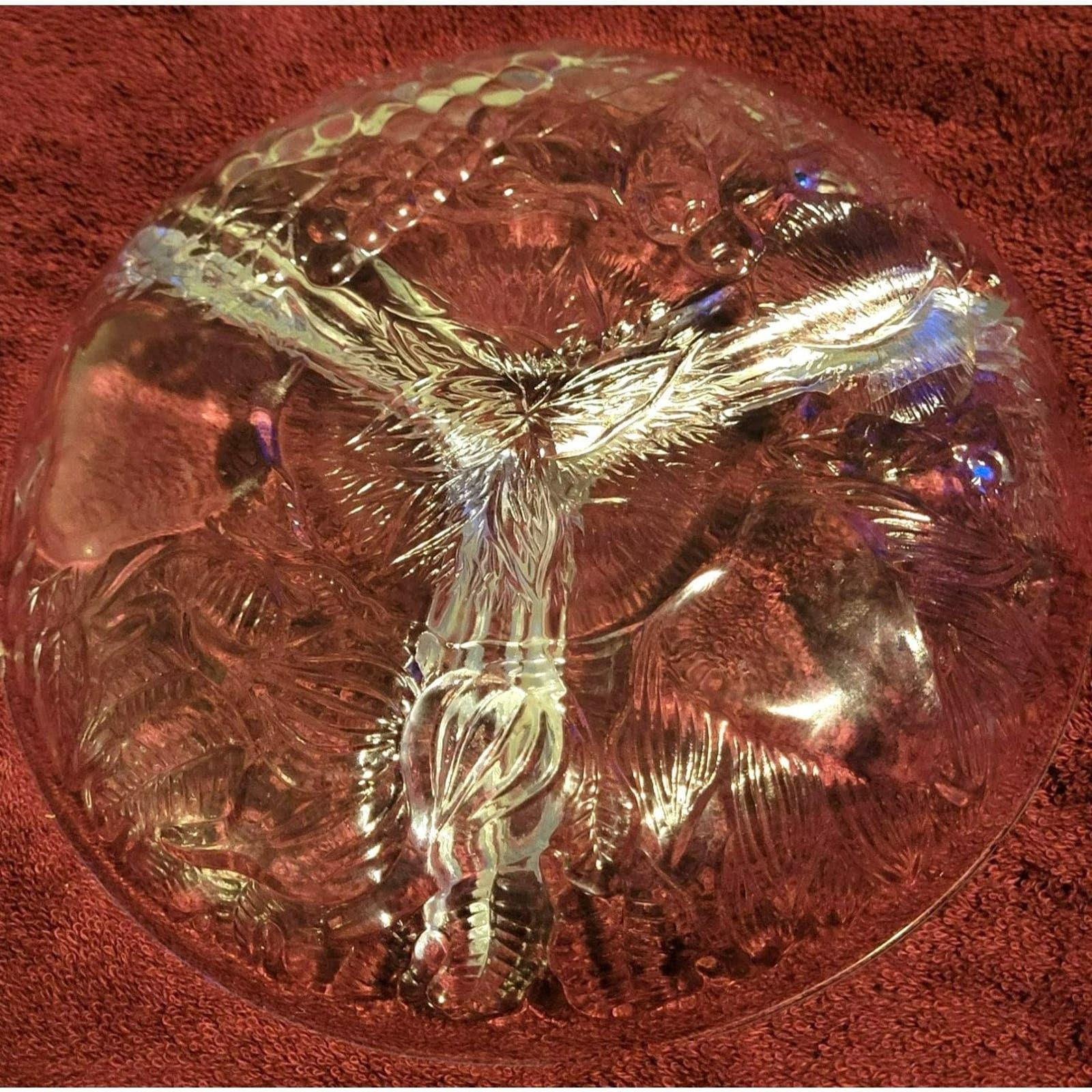 Vintage KIG Indonesia 3 Section Pressed Glass Relish Tray with Embossed Fruit (Set of 2) - Image 4