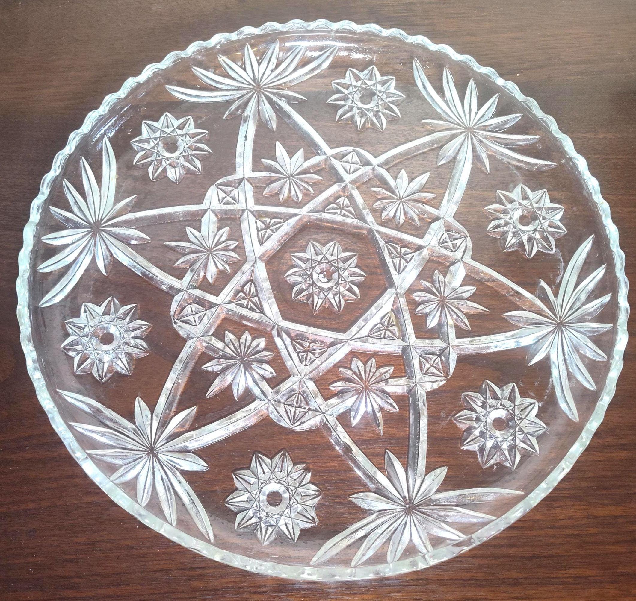 Vintage 1960s Mid Century Anchor Hocking Early American Prescut EAPC Star of David Clear Glass Serving Platter 13 1/2" - Image 2