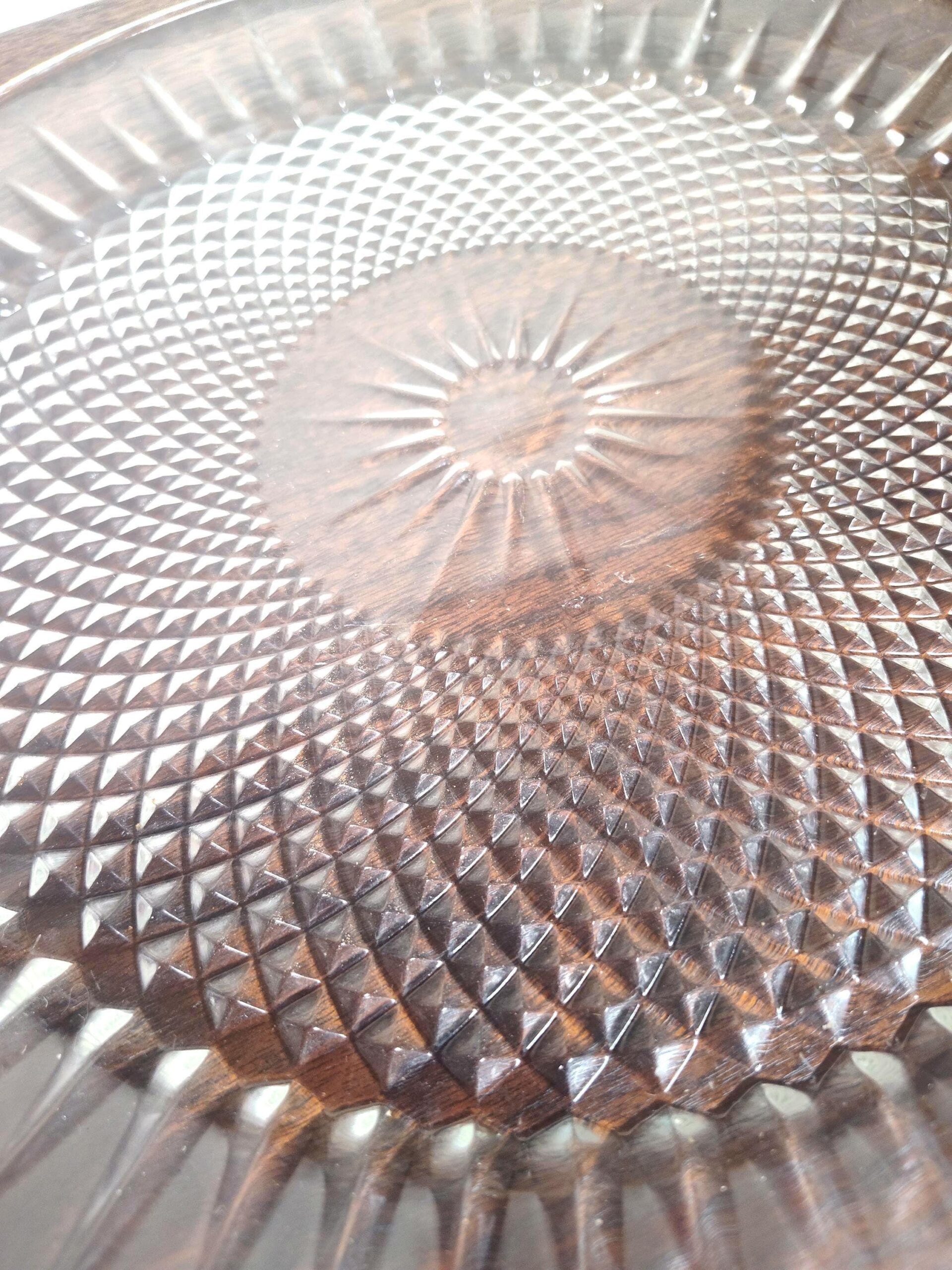 Vintage 1980s Cristal d'Arques-Durand Clear Glass Serving Platter Diamond Starburst Pattern 12 1/2" French - Image 3