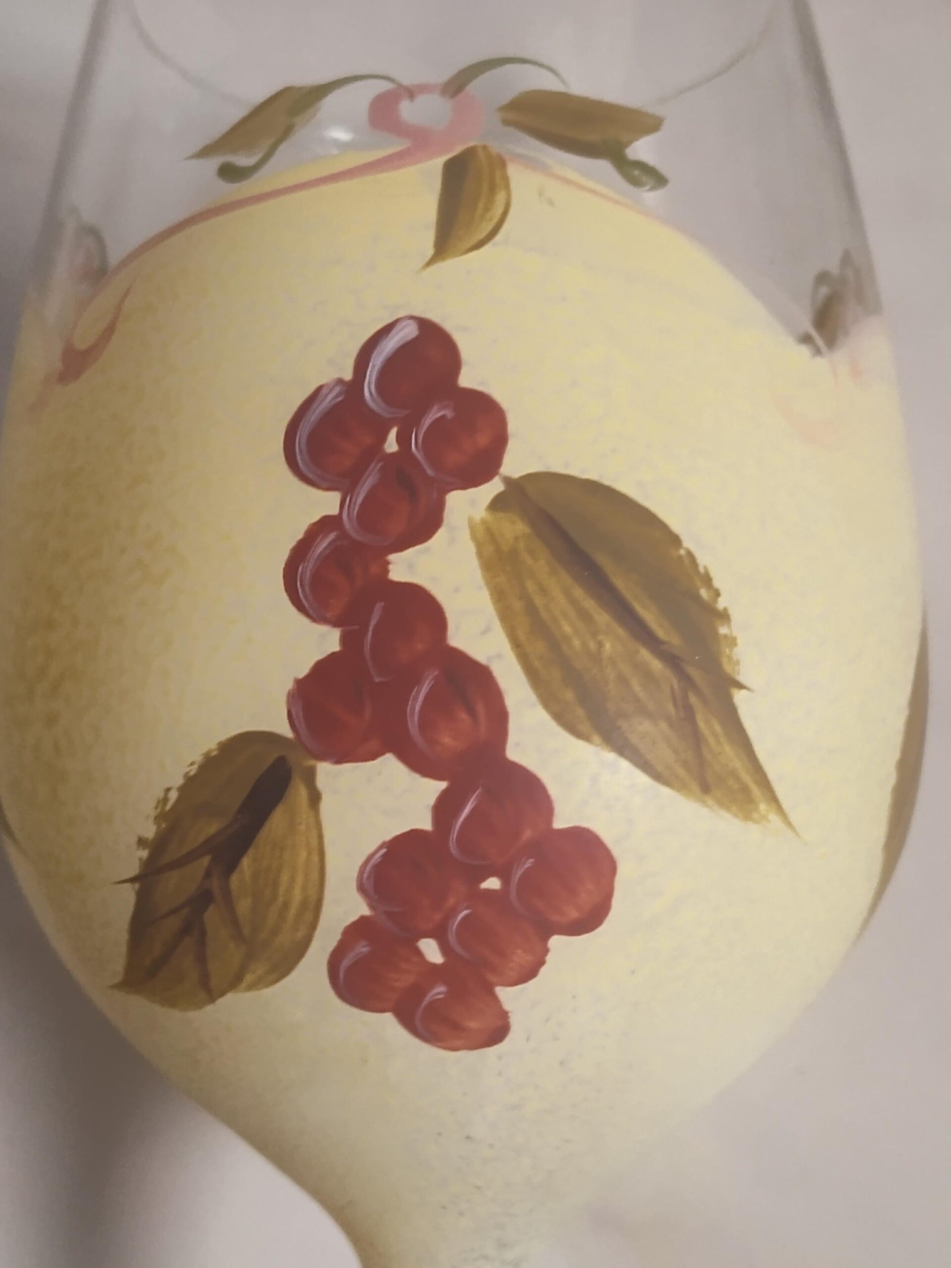 Vintage 1970s Hand Painted Wine Glasses Set of 2 Grape Pattern Yellow Frosted Glass Stemware Barware - Image 2