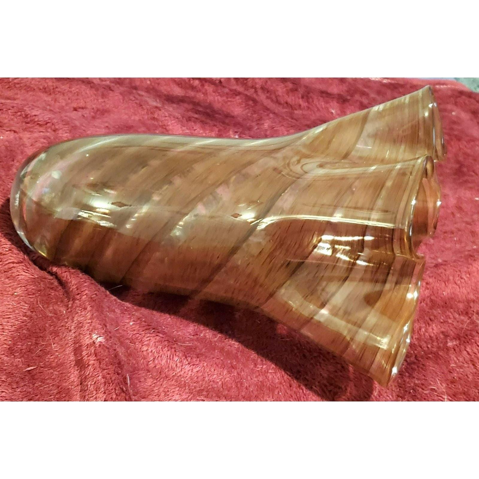 Vintage Unique Vintage Hand Made Brown Swirl Glass Vase 11.5" - Image 3