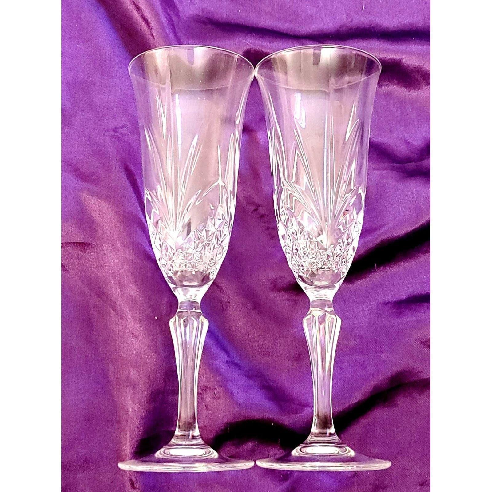 Vintage Salzburg by Cristal De Flandre Champagne Flutes Set of 2 - Image 2