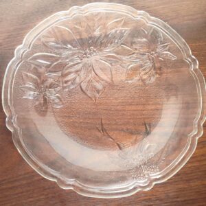 Vintage 1980s Gibson Holiday Time Poinsettia Clear Glass Serving Platter 13 Inch Christmas Holiday Decor