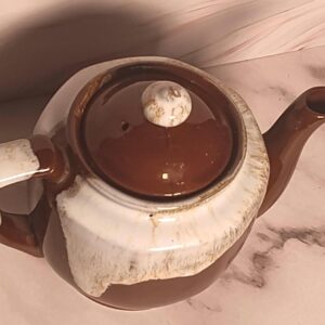 Vintage Brown Drip Glaze Teapot - Mid-Century Ceramic Tea Pot with Cream Design