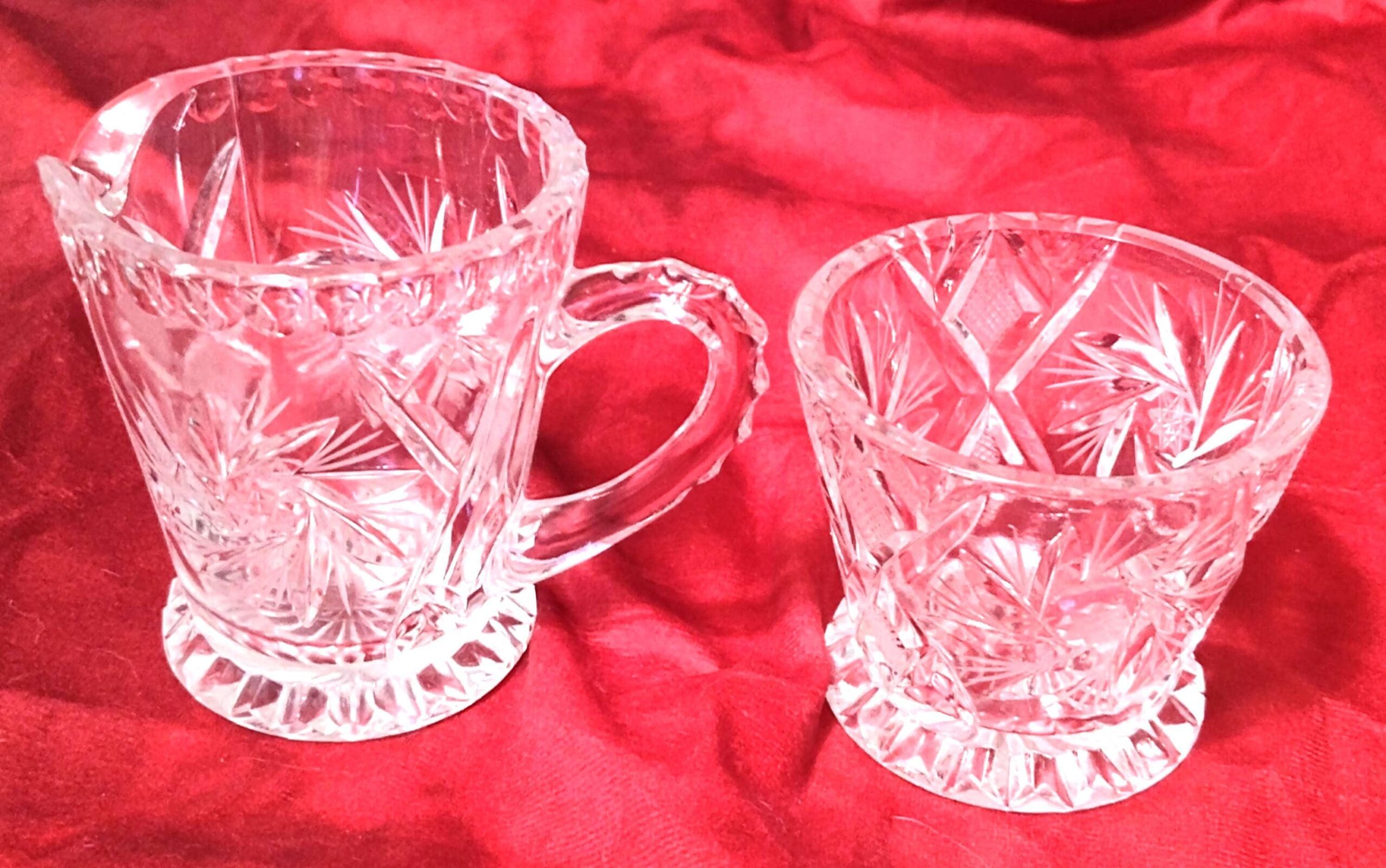 Vintage 1970s Lead Crystal Creamer & Sugar Bowl (no lid) Pinwheels Design