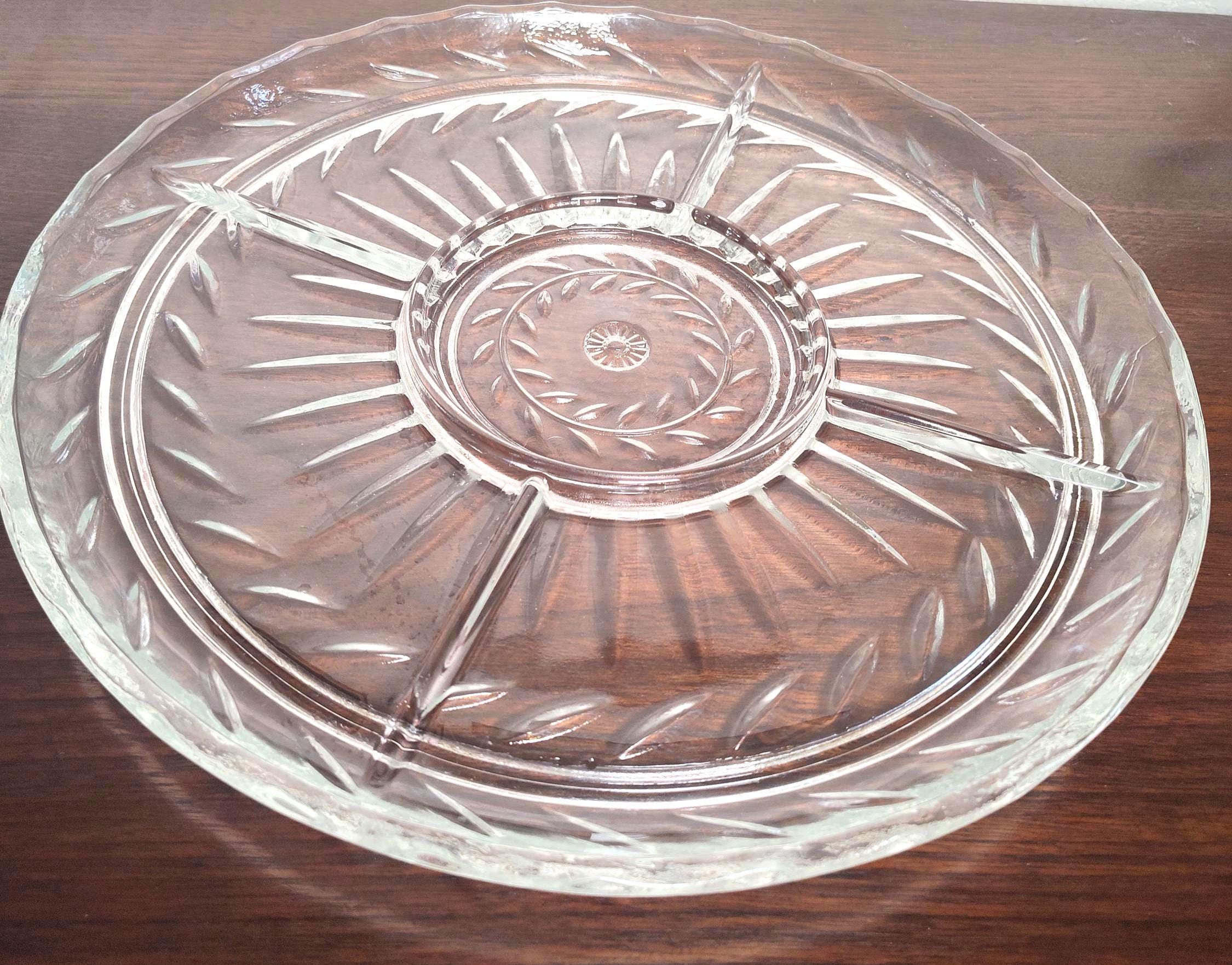 Vintage Indiana Glass Laurel Line 1010 Clear Pressed Glass 5-Part Relish Dish 13 1/2"