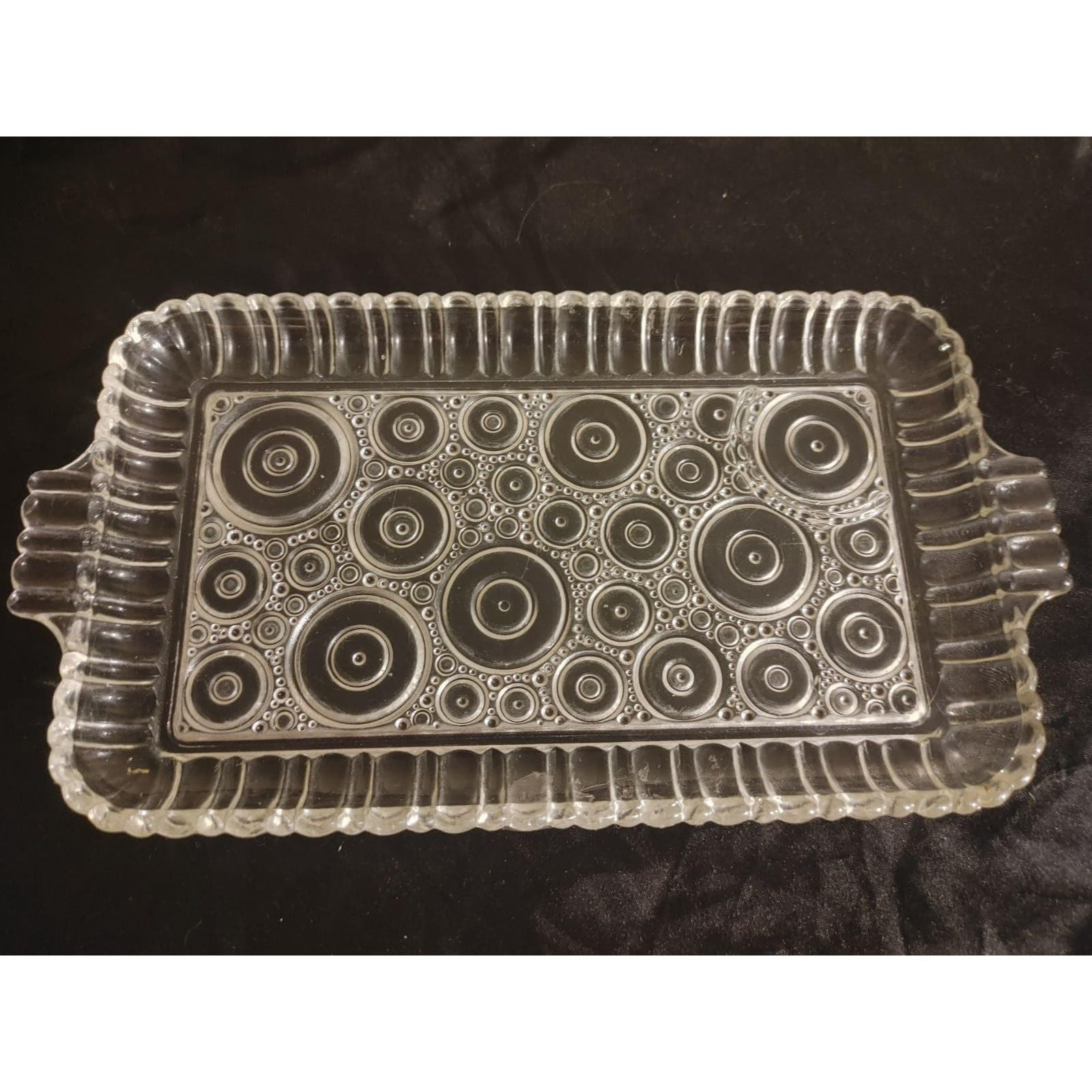 Antique Anchor Hocking Colonial Lady Pattern sip and snack tray w handles