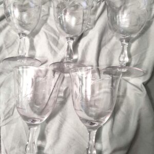 Vintage Water Glasses Etched Wheat Pattern Mid-century Set of 5