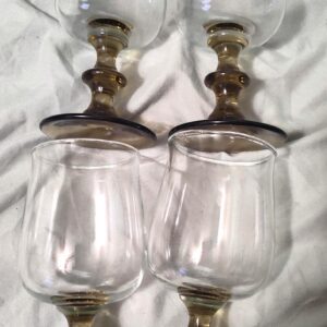 Vintage Libbey Tulip Wine Glasses - Brown Stem, Clear Bowl - Set of 4