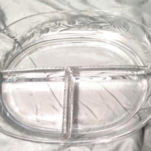Vintage Three Section Oval Divided Relish Dish with Etched Wheat