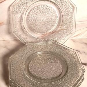 Vintage 1960s LE Smith Cracky Clear Salad Plates Set of 6 Octagonal Crackled 7 Inch