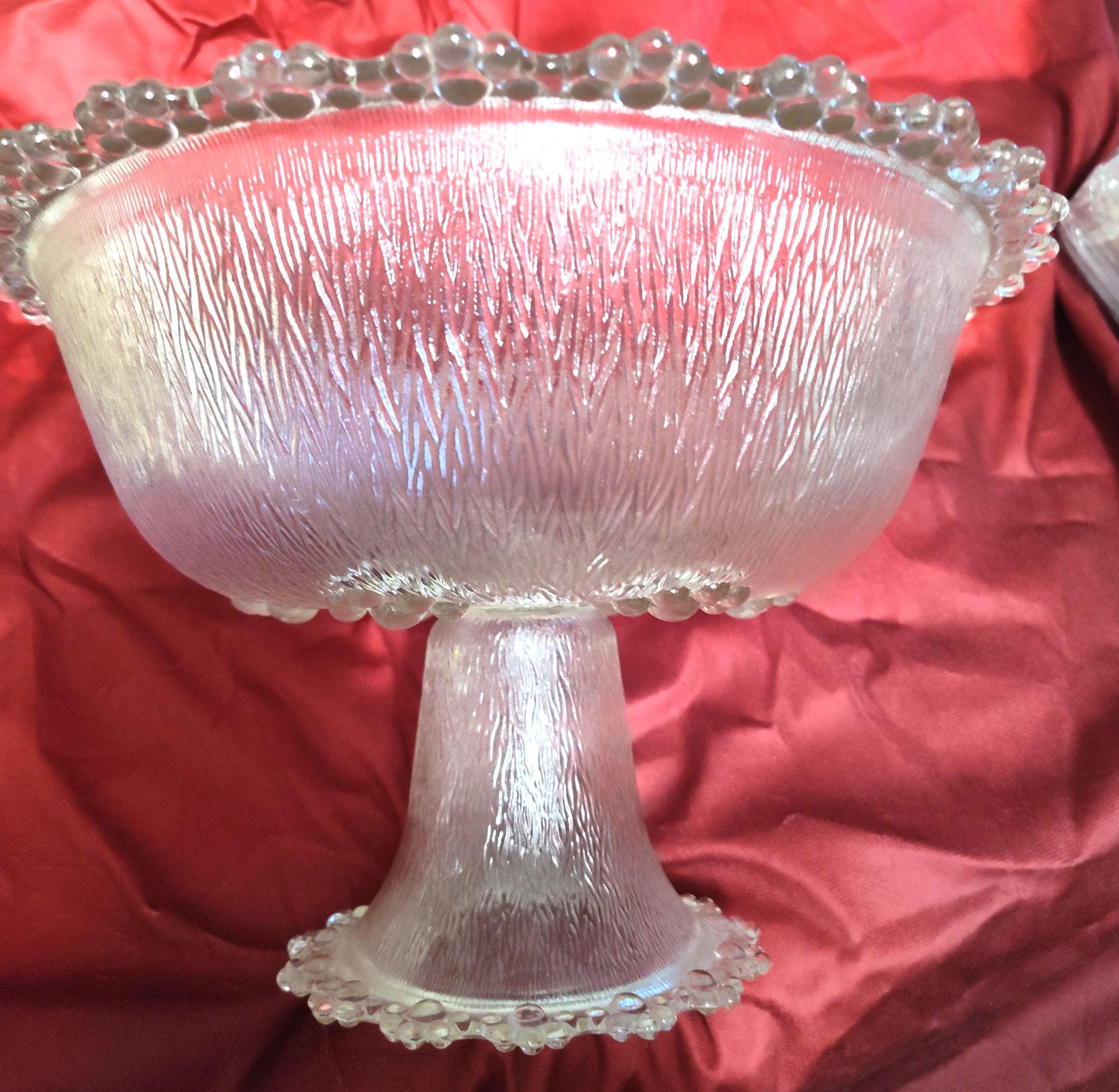 Masserini Barocco Footed Punch Bowl: Italian Textured Glass Mid Century Centerpiece