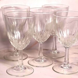 Vintage 1970s French Cut Crystal Wine Glasses Set of 5 Elegant Stemware
