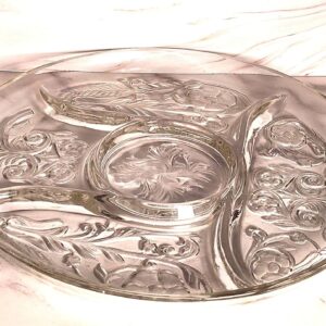 Vintage McKee Depression Glass Rock Crystal 5 Part Relish Dish Floral