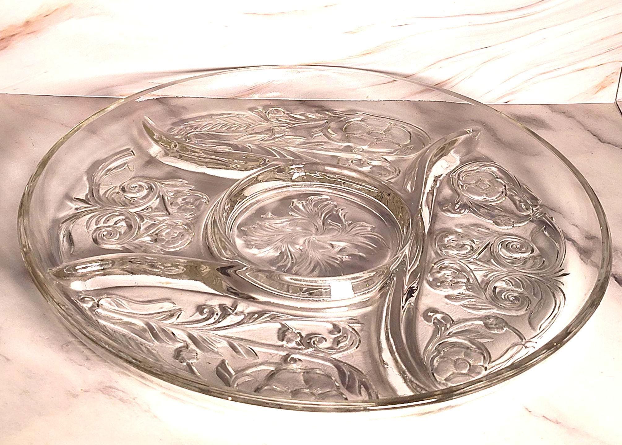 Vintage McKee Depression Glass Rock Crystal 5 Part Relish Dish Floral