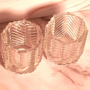 Vintage Avon Cut Glass Votive Candle Holders Set of 2 - Clear Chevron Pattern Tea Light