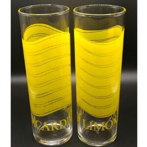 Vintage Bacardi Limon Yellow Wave Cocktail Glasses Set of 2 Promotional Barware