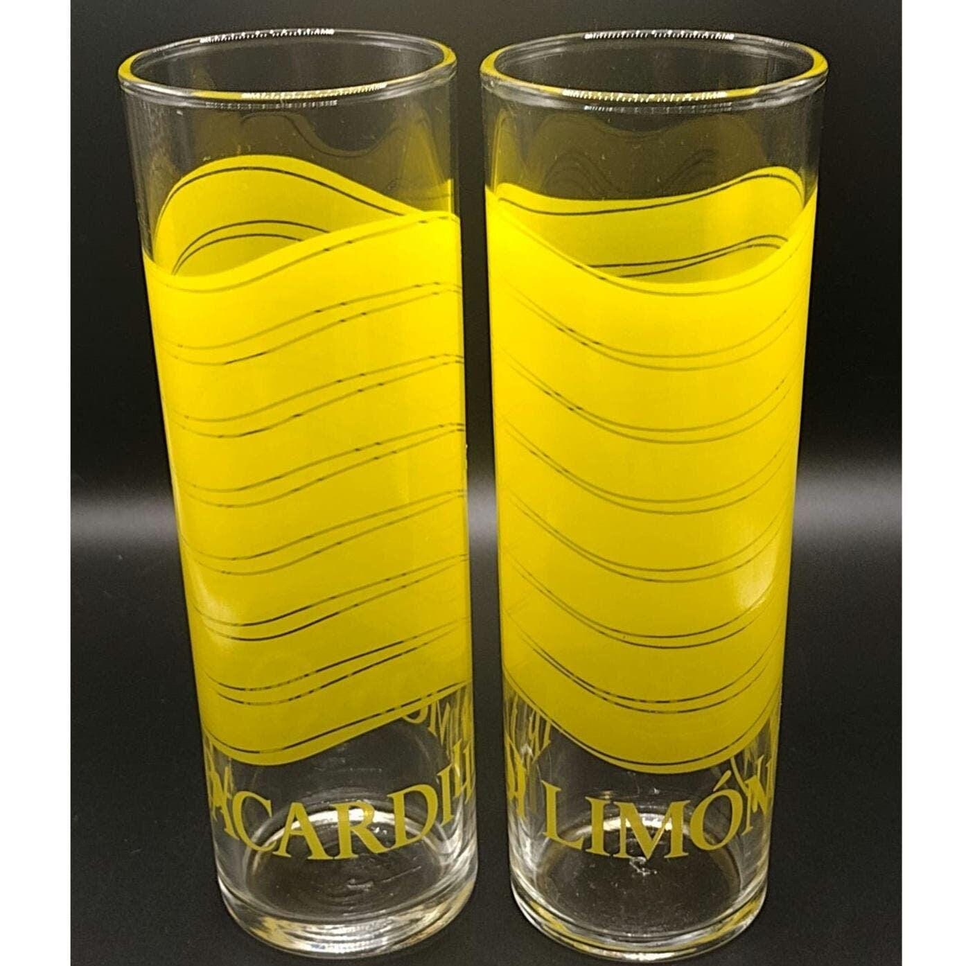 Vintage Bacardi Limon Yellow Wave Cocktail Glasses Set of 2 Promotional Barware