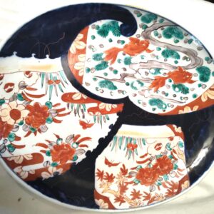 Antique 1900s Japanese Imari Porcelain Plate 12x15 Inch Hand Painted