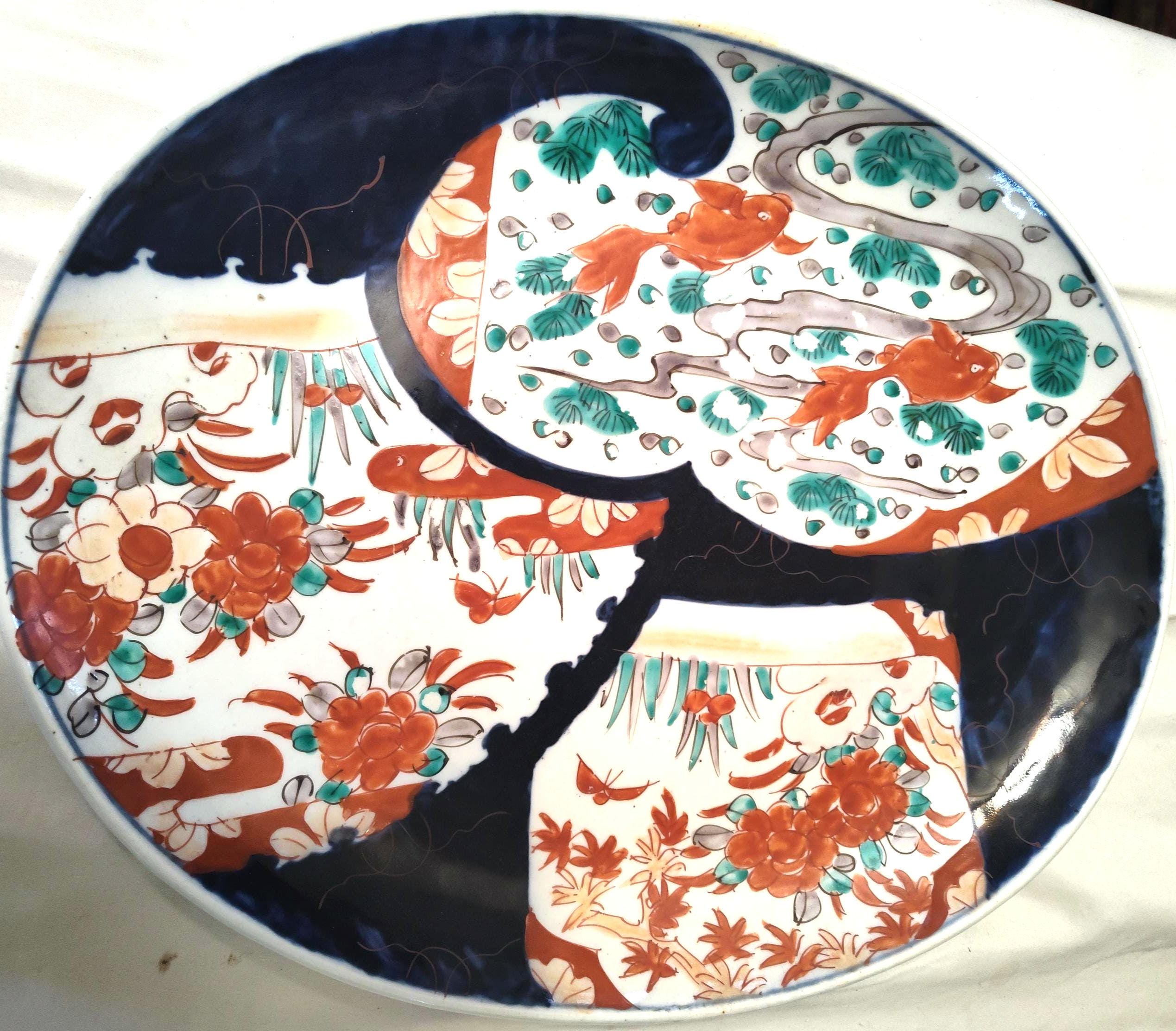Antique 1900s Japanese Imari Porcelain Plate 12x15 Inch Hand Painted
