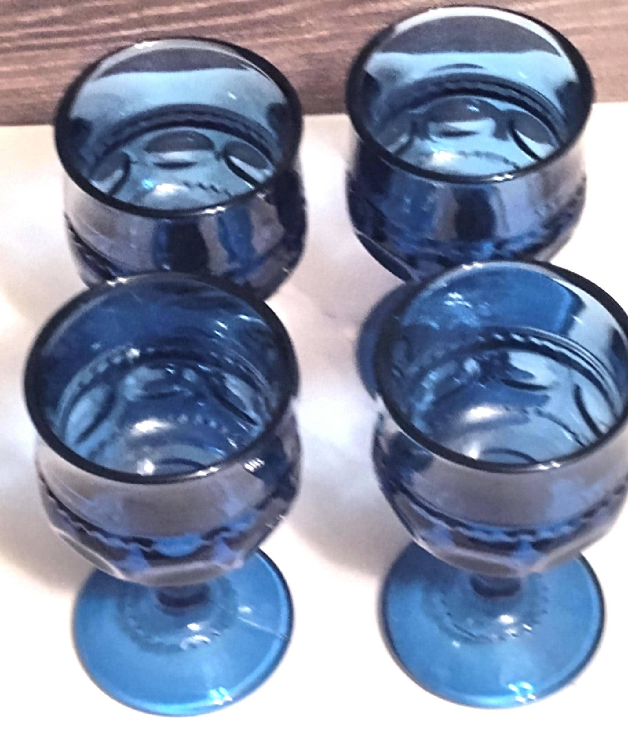 Vintage 1960s Blue Tiara Kings Crown Thumbprint Cocktail Glasses Set of 4 Imperial