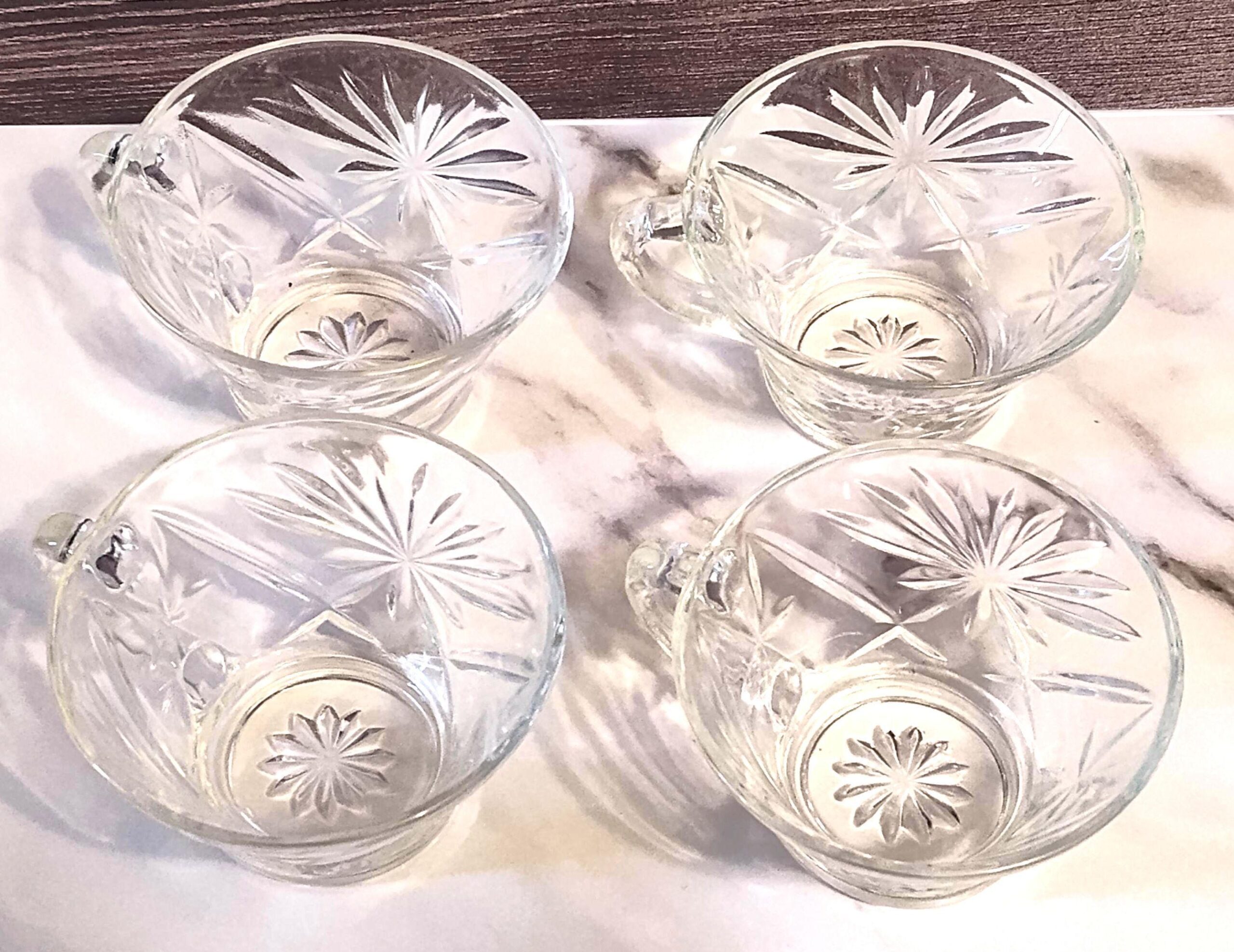 Vintage 1970s Anchor Hocking Starburst Atomic Pattern Punch Cups Set of 4