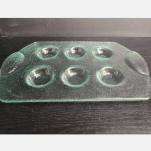 Vintage Dansk Spectra Clear Glass Handled Tray 6 Cordial Glass Divots Serving