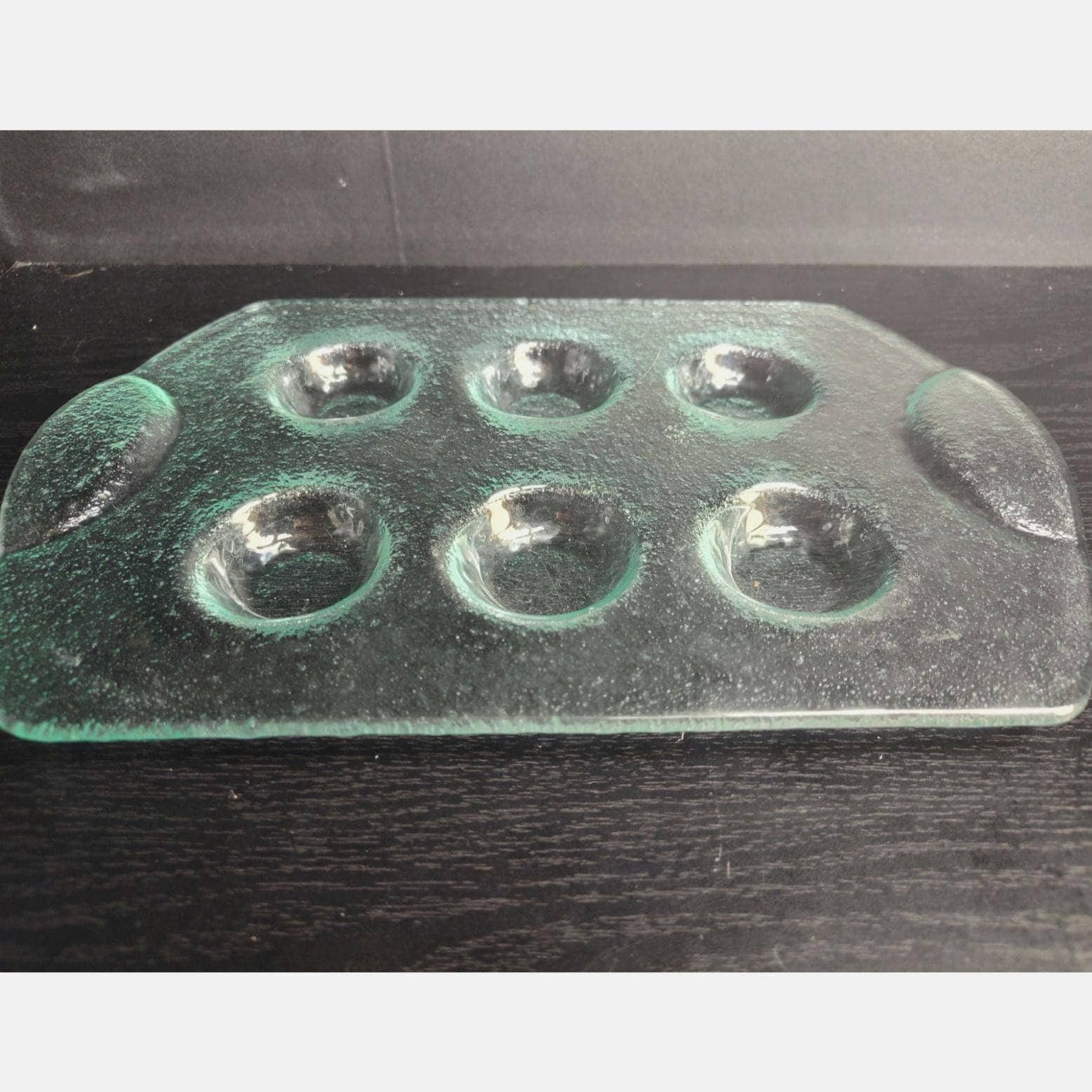 Vintage Dansk Spectra Clear Glass Handled Tray 6 Cordial Glass Divots Serving