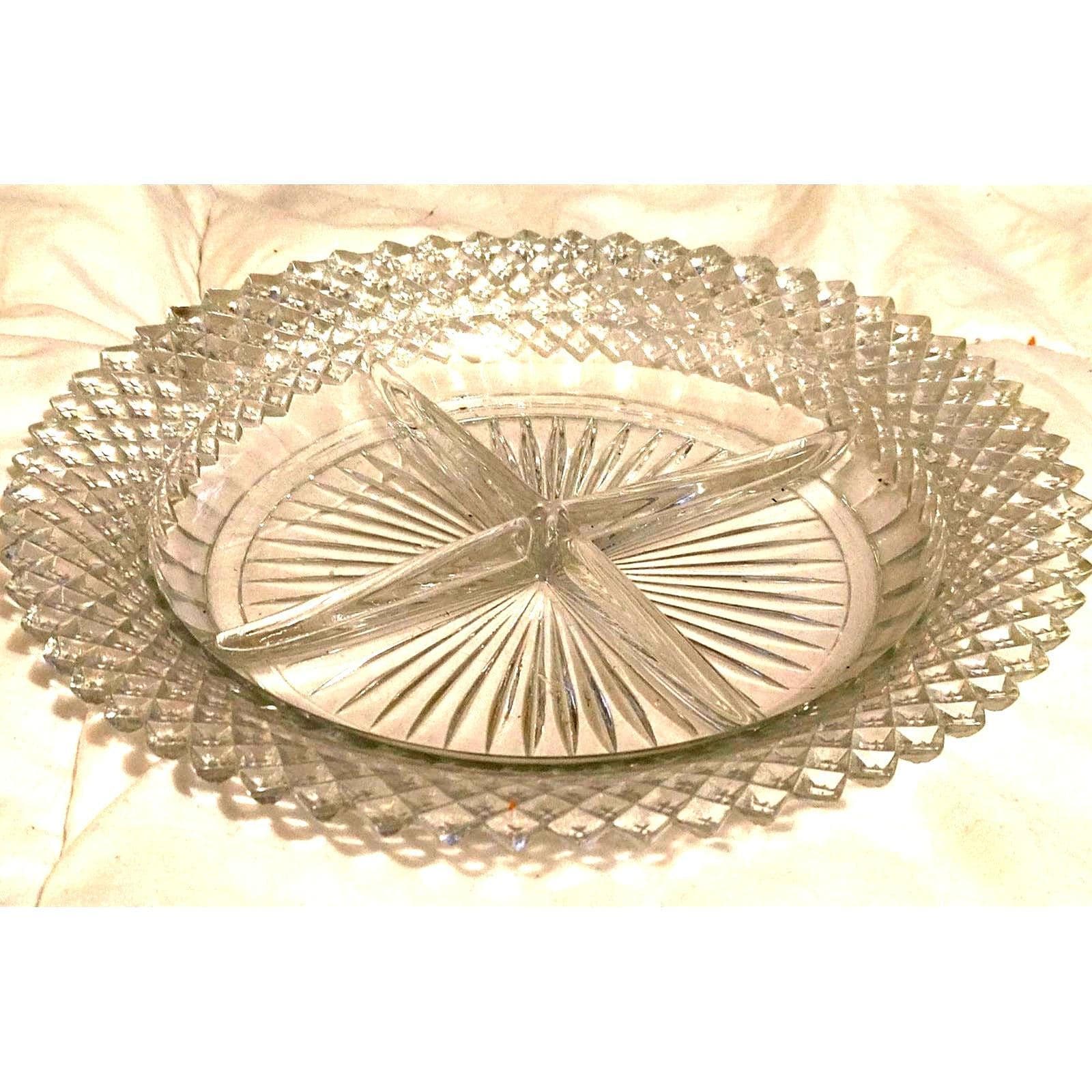 Vintage Anchor Hocking Miss America Clear Glass Divided Relish Dish