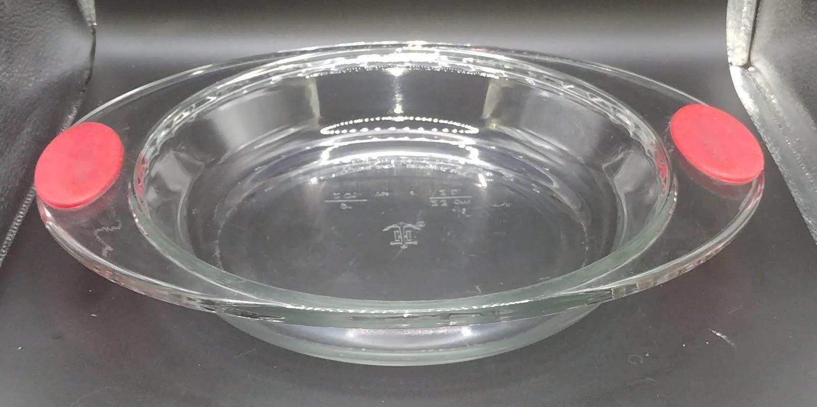 Vintage Anchor Hocking Pie Plate Glass 9" Fluted Deep Dish Ovenware Red Safety Handles