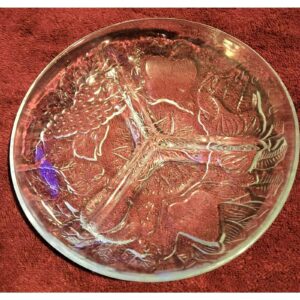 Vintage KIG Indonesia 3 Section Pressed Glass Relish Tray with Embossed Fruit (Set of 2)