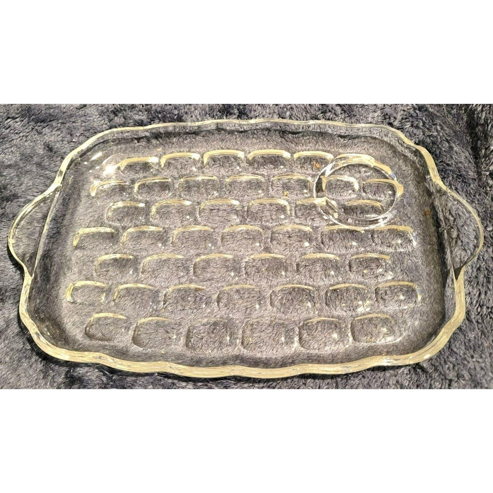 Vintage Federal Glass Co Yorktown Thumbprint Clear Snack and Sip Trays 10"x7" (Set of 6)
