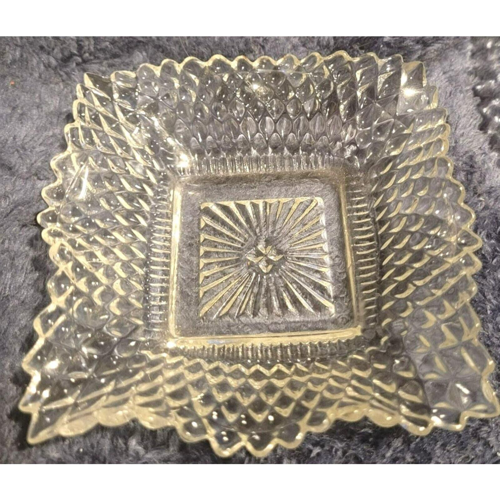 Vintage Clear Indiana Glass Hobnail Diamond Pattern Wavy Ashtray (Set of 2)