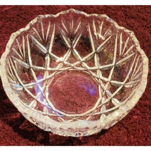 Vintage Cut Crystal Berry Bowl 5 Geometric Pattern Sawtooth Rim Serving Dish