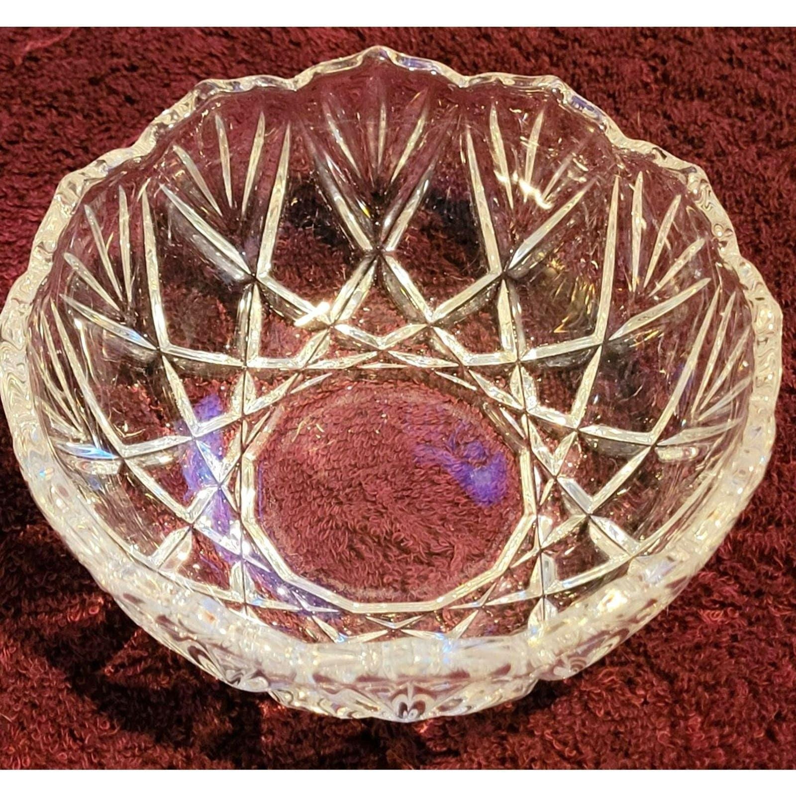Vintage Cut Crystal Berry Bowl 5 Geometric Pattern Sawtooth Rim Serving Dish