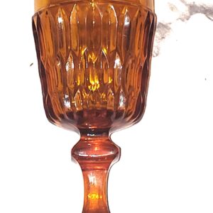 Vintage Indiana Glass Mt. Vernon Amber Goblet 5 1/2" Diamond Pattern Water Wine Glass Stemware Mid Century