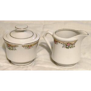 Vintage China Sugar Bowl and Creamer Set Swan Logo Gold Trim Cream White Porcelain Tea Coffee Service