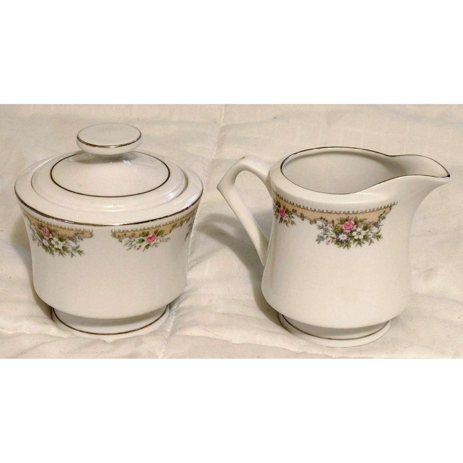 Vintage China Sugar Bowl and Creamer Set Swan Logo Gold Trim Cream White Porcelain Tea Coffee Service