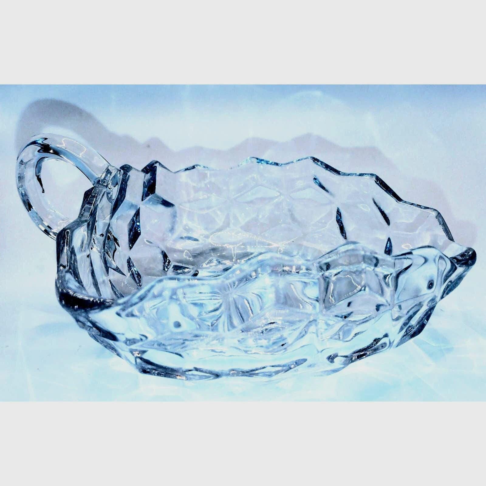 Vintage Fostoria American Triangle Nappy Dish 5x6" Clear Pressed Glass Candy Nut Bowl Cube Pattern Serving